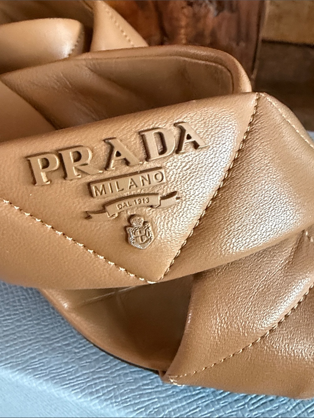 Auth. Prada Quilted Leather Crisscross Block Heel Mules - Picture 10 of 12